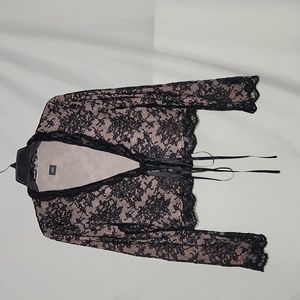 Joop! Womens Pink Black Lace Tie Front Cardigan Shrug Size 38 Size Small